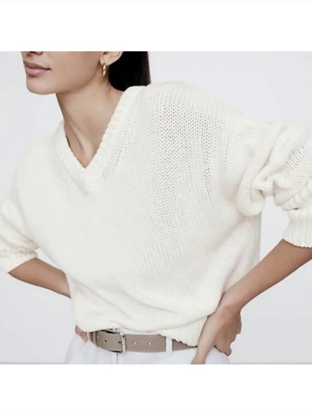Banana Republic Cotton V-Neck Sweater, White